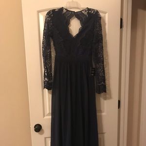 Lulus Formal Navy Lace Long Sleeve Dress, NWT